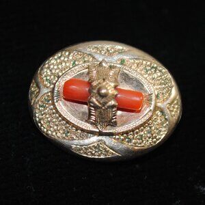 Antique Victorian Engraved Tiny Gold-filled Coral Lace Pin Brooch